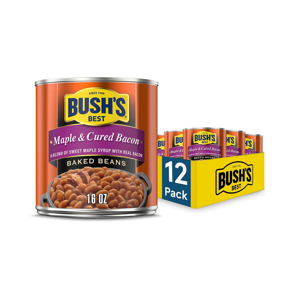 Bush's Best maple cured bacon baked beans can – protein-rich ready-to-heat option