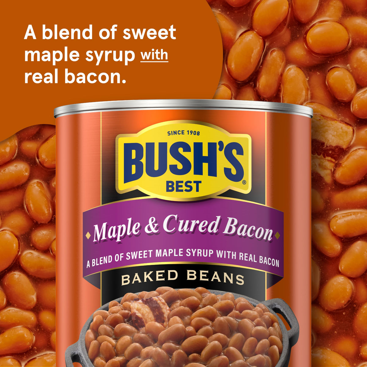 Bush's Best maple cured bacon baked beans served as hearty side with grilled meats