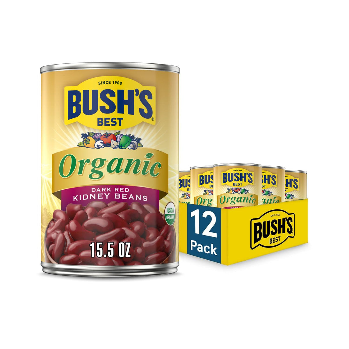 Bush's Best Organic Dark Red Kidney Beans can, convenient protein source for meals