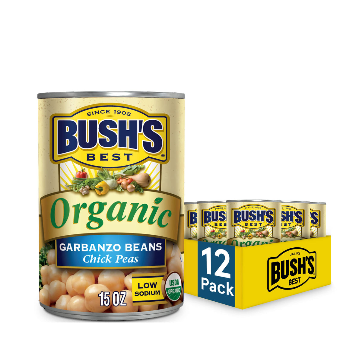 Bush's Best Organic Garbanzo Beans can image highlights pantry staple for quick plant-based meals