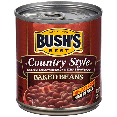 Close-up of Bush's Best Original Baked Beans showing glossy sauce and tender navy beans.