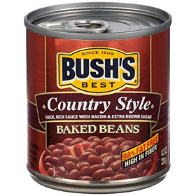 Close-up of Bush's Best Original Baked Beans showing glossy sauce and tender navy beans.