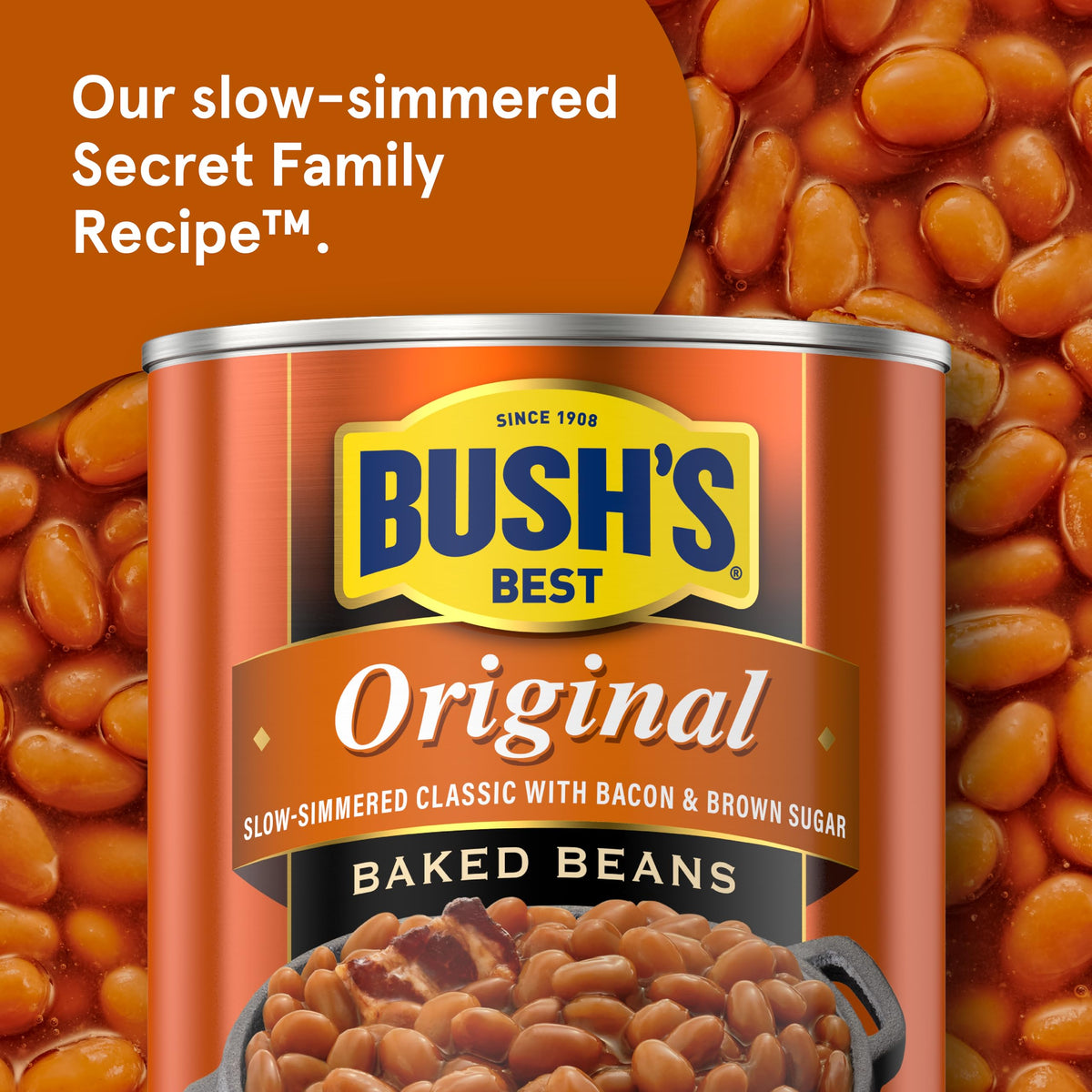 Bush's Best label closeup highlights gluten-free, low-fat attributes