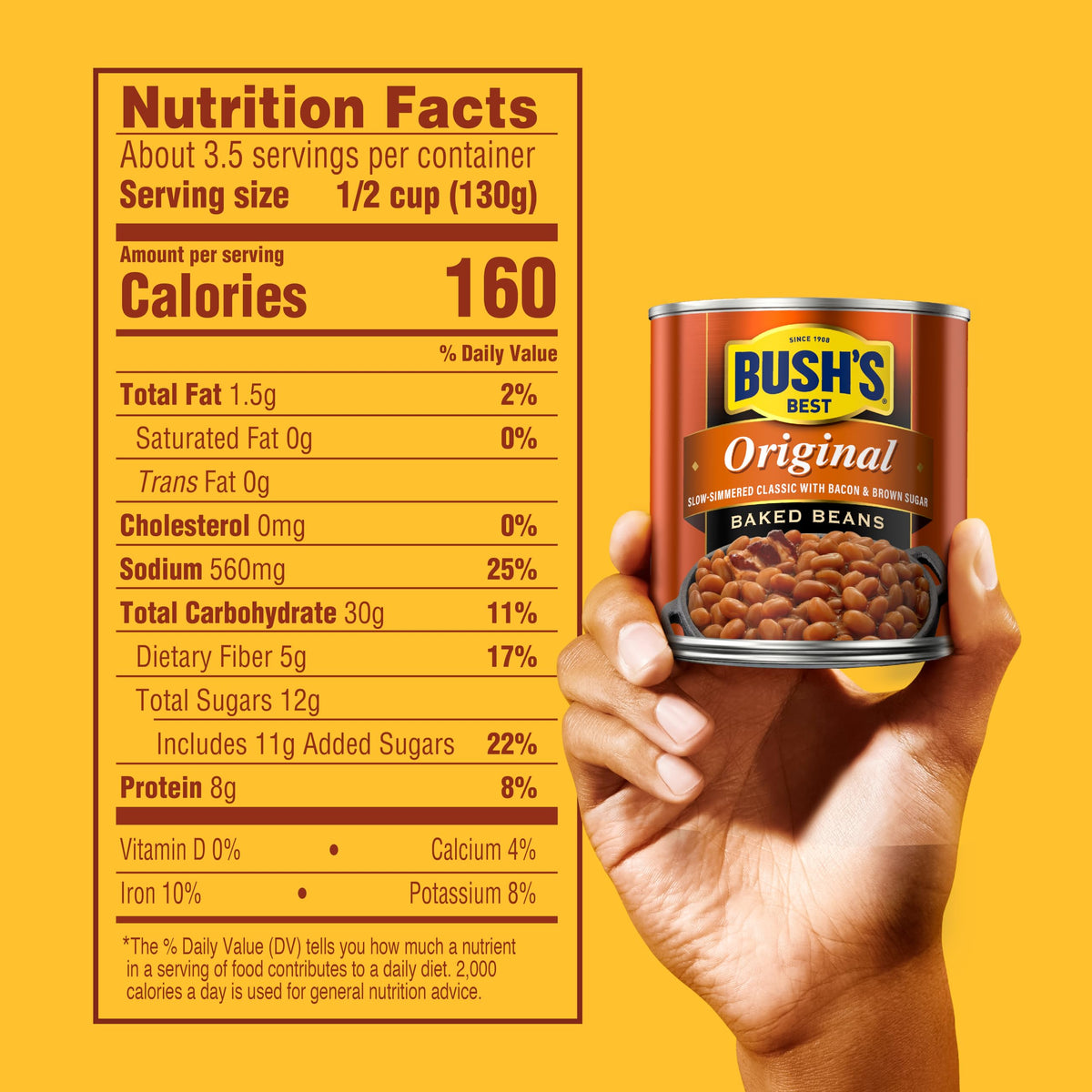 Bush's Best Original Baked Beans 12-pack can package for pantry stocking.
