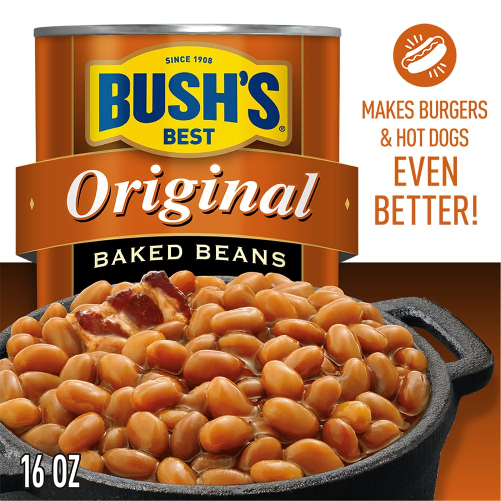 Bush's Best baked beans with spoon ready for family dining