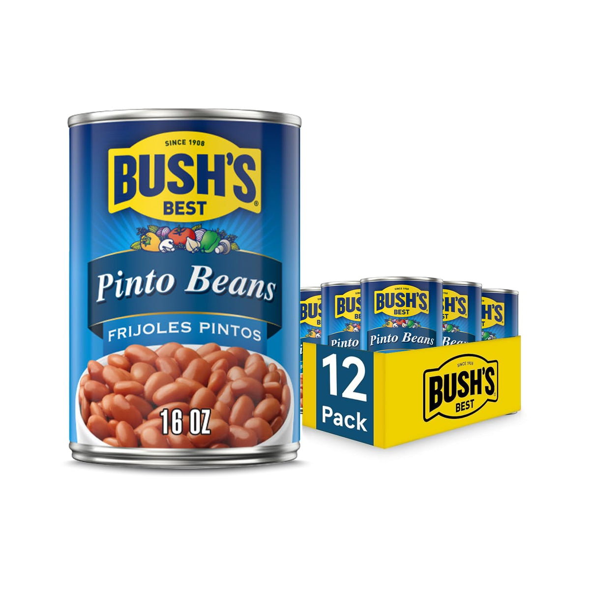 Bush's Best Pinto Beans can, pantry staple for hearty weeknight meals.
