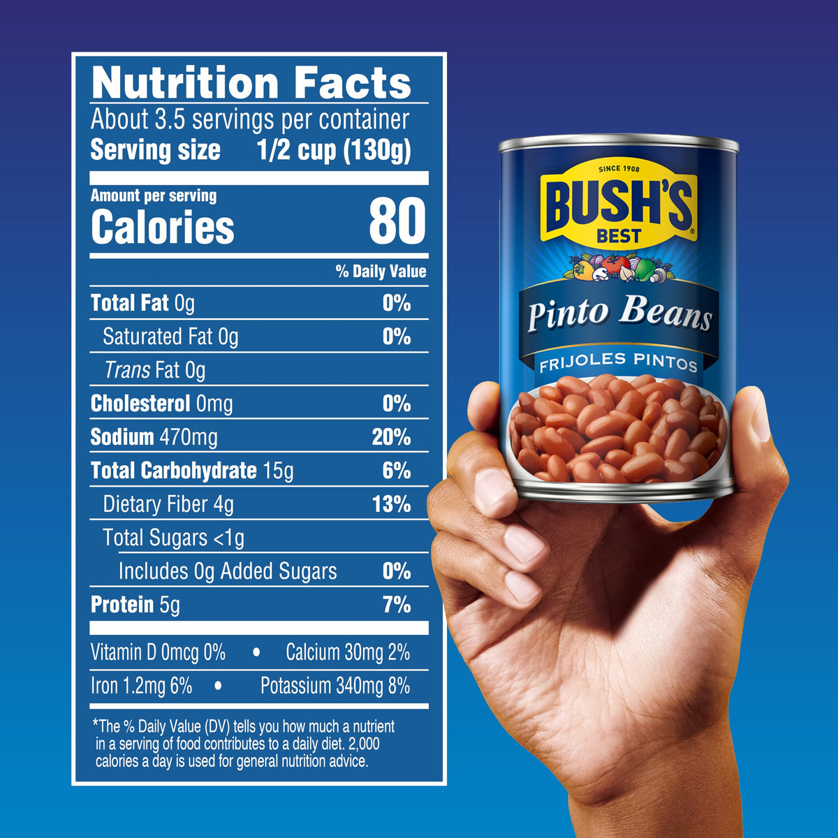 Bush's Best Pinto Beans in a recipe bowl, perfect for chili and soups.