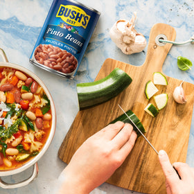 Bush's Best Pinto Beans cooking in a pot, ready to serve.