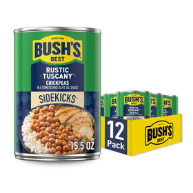 Bush's Best Rustic Tuscany Chickpeas can, pantry staple for protein and fiber.