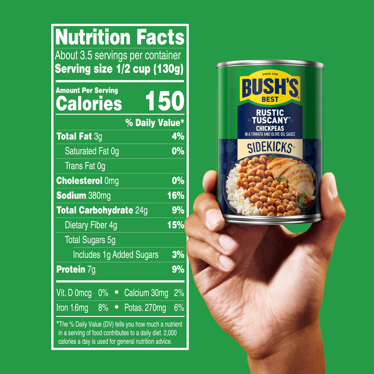 Bush's Best Rustic Tuscany Chickpeas pasta salad, protein-packed addition.