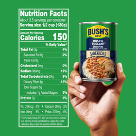 Bush's Best Rustic Tuscany Chickpeas pasta salad, protein-packed addition.