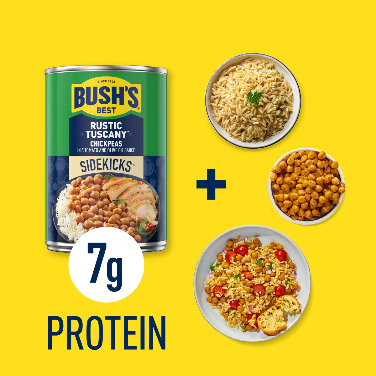 Bush's Sidekicks Rustic Tuscany chickpeas beside fresh vegetables.