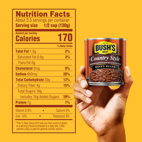 Bush's Best slow-cooked navy beans in rich sauce with brown sugar glaze.