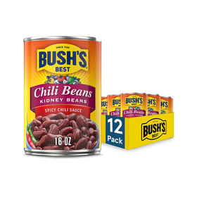 Bush's Best spicy dark red chili beans can—protein-packed base for quick meals.