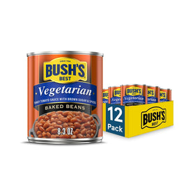 Bush's Best Vegetarian Baked Beans can label showing plant-based protein option