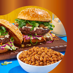 Bush's Best label close-up on vegetarian baked beans
