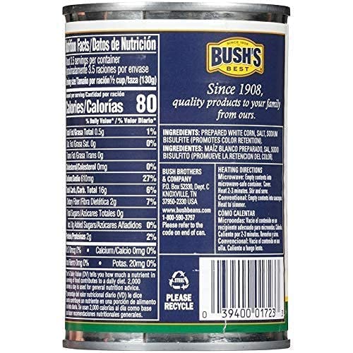 Bush's Best White Hominy closeup-kernel texture, adds heartiness to soups and stews.