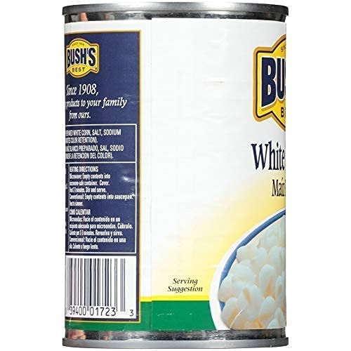 Bush's Best White Hominy ingredients for soup-stew, ideal base for comforting bowls.