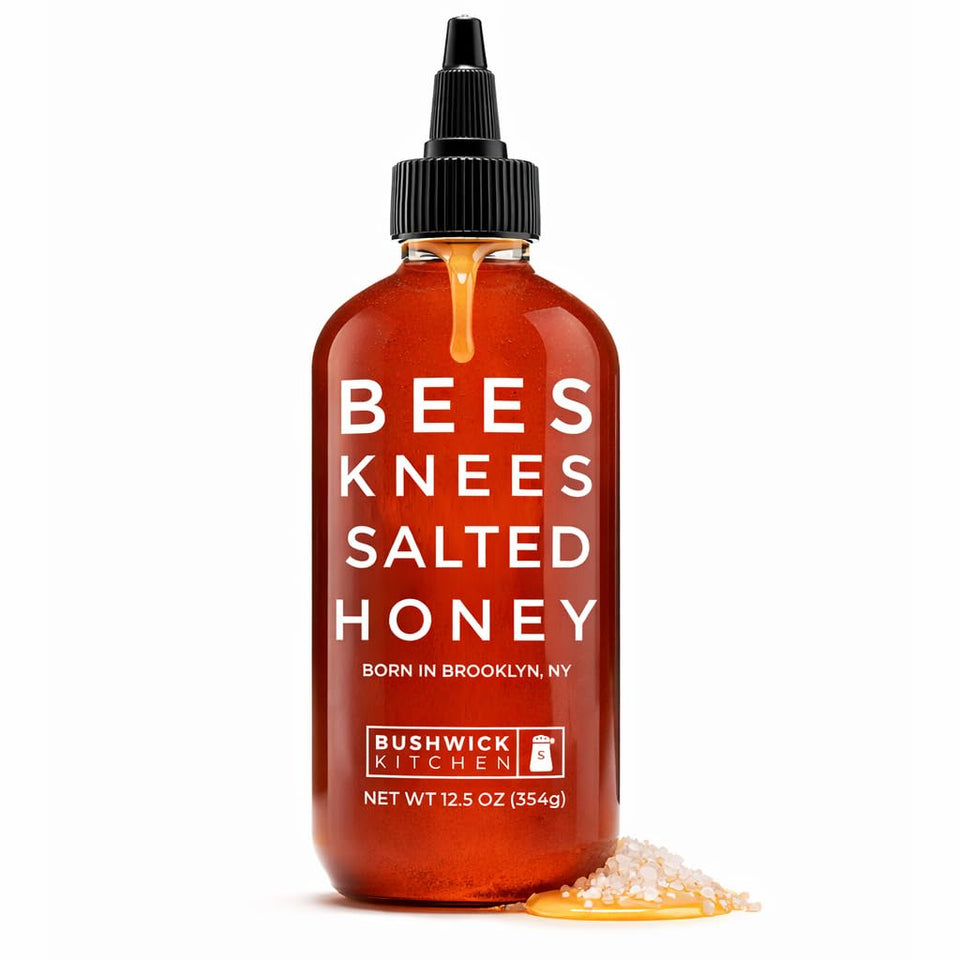Bushwick Kitchen Bees Knees Salted Honey bottle shown for tea and cheese pairing.