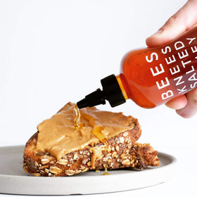 Bees Knees salted honey tea drizzle enhances hot beverages.