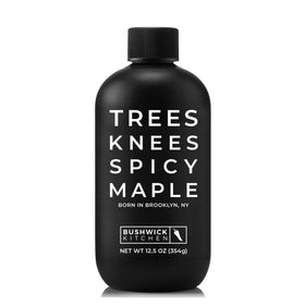 Bushwick Kitchen Trees Knees Spicy Maple Syrup bottle showing rich maple with habanero heat for mornings