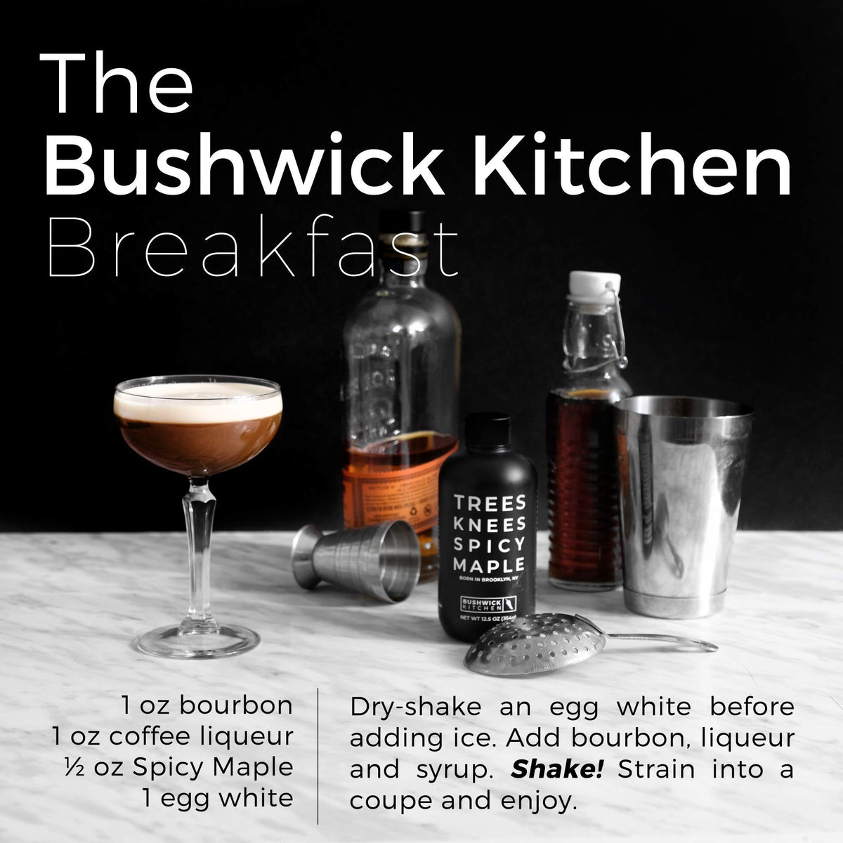 Scoop of ice cream topped with Bushwick Trees Knees spicy maple syrup