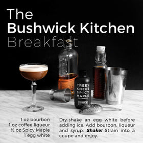 Scoop of ice cream topped with Bushwick Trees Knees spicy maple syrup