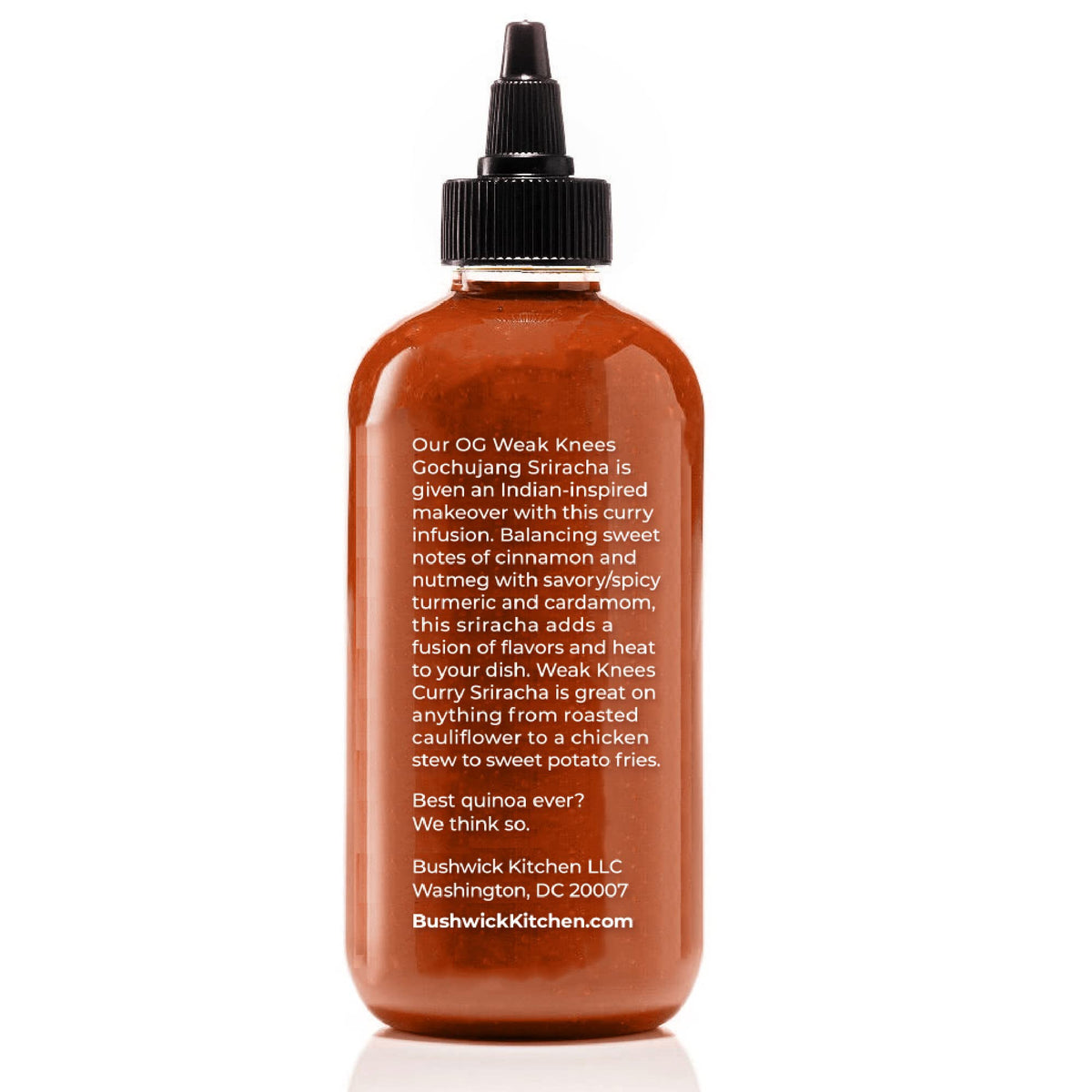 Bushwick Kitchen curry sriracha ingredients list highlights gochujang and curry spices.