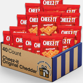 Bussin Boxes Cheez-It Original snack packs in a Bussin Box, ideal for on the go office snacks.