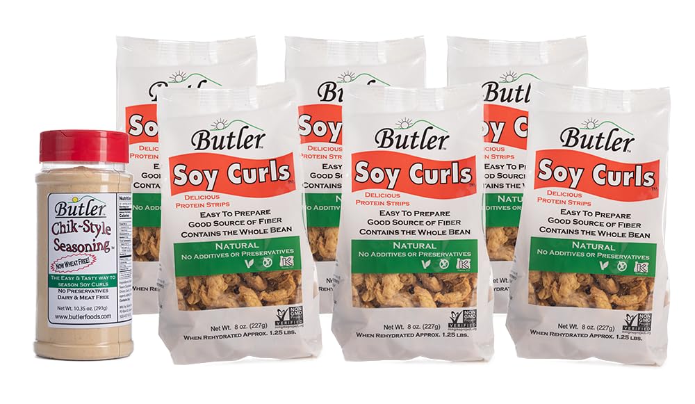 Butler Soy Curls 6-pack packaging ready for plant-based meals.