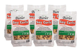Butler Soy Curls raw close-up showing whole soybean texture.