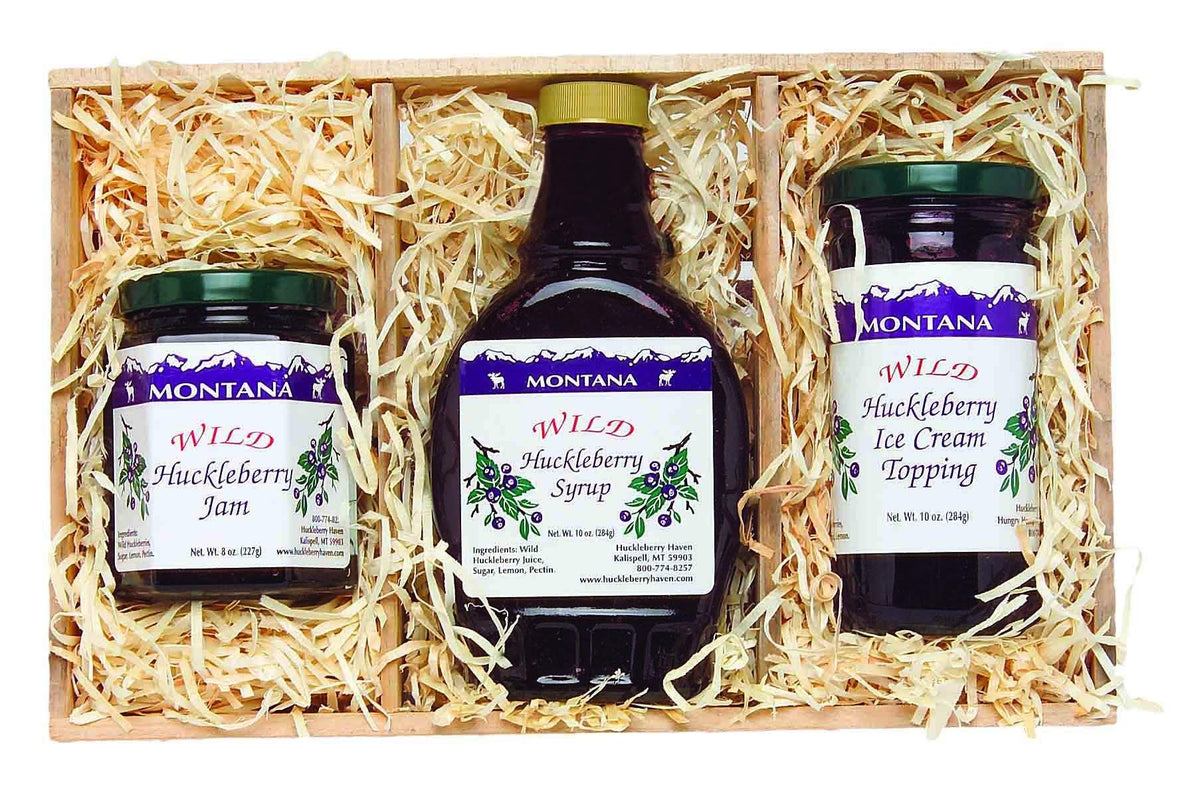 BUTO Montana Gift Crate with huckleberry syrup, jam, and topping for breakfast or dessert.