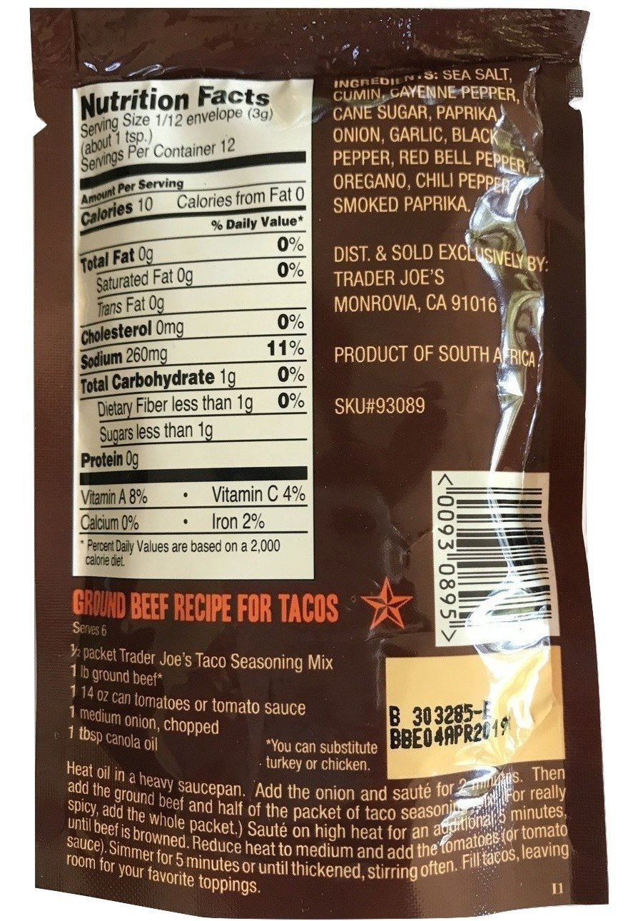 BUTO Trader Joe's Taco Seasoning 1.3 oz packet contents, pantry-ready flavor for meals