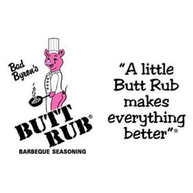 Butt Rub Bad Byron's Barbeque Seasoning ingredients list highlights salt, pepper, onion, garlic, paprika, chipotle.