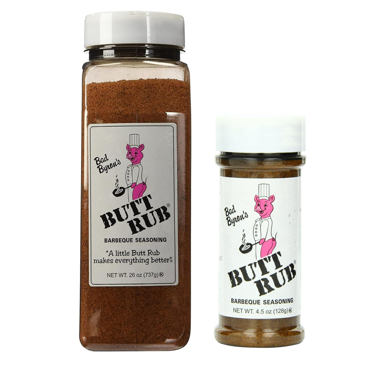 Bad Byron’s Butt Rub shaker bottle front label for easy, ready-to-use seasoning on meats
