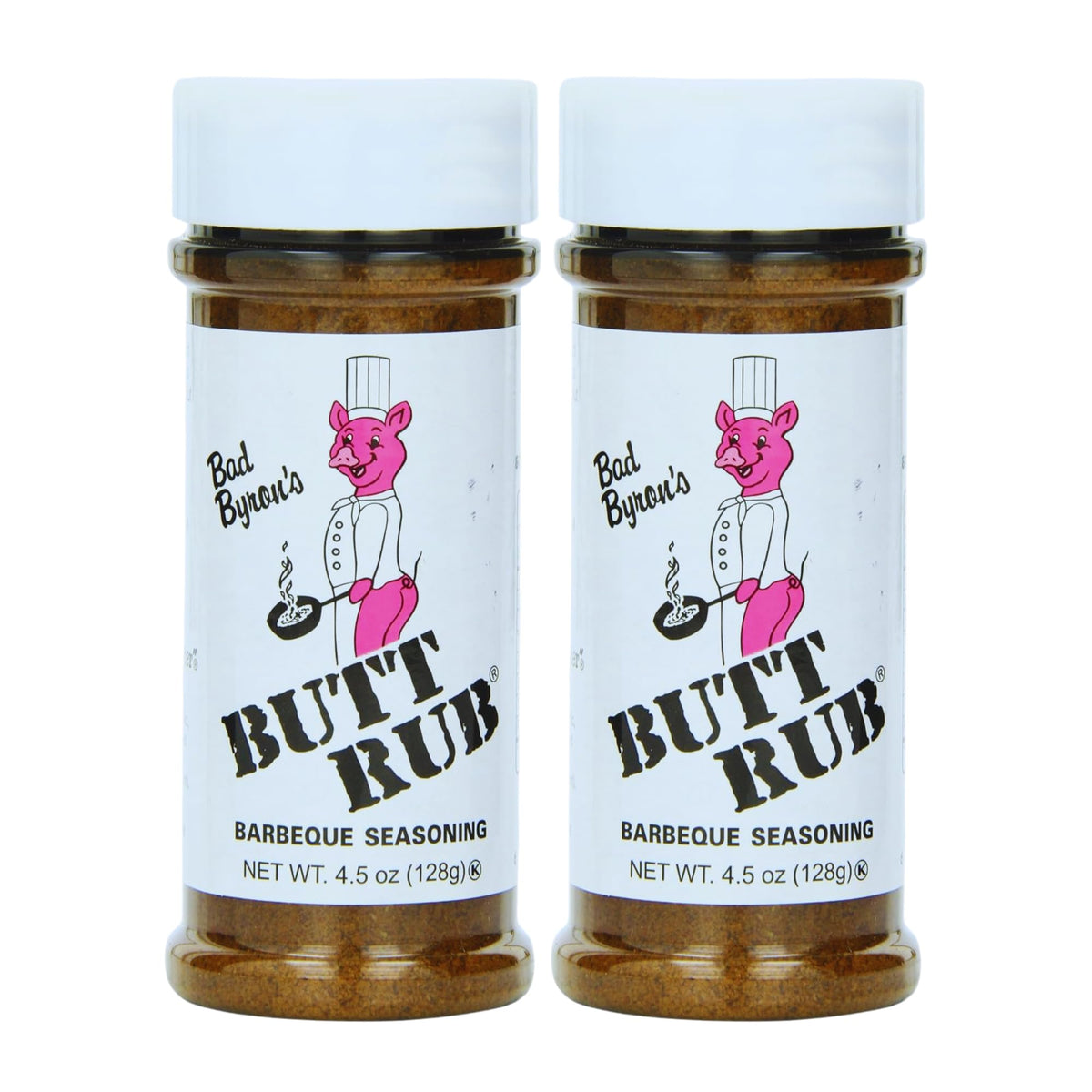 Butt Rub barbeque seasoning on the two-pack shaker ready for grilling.