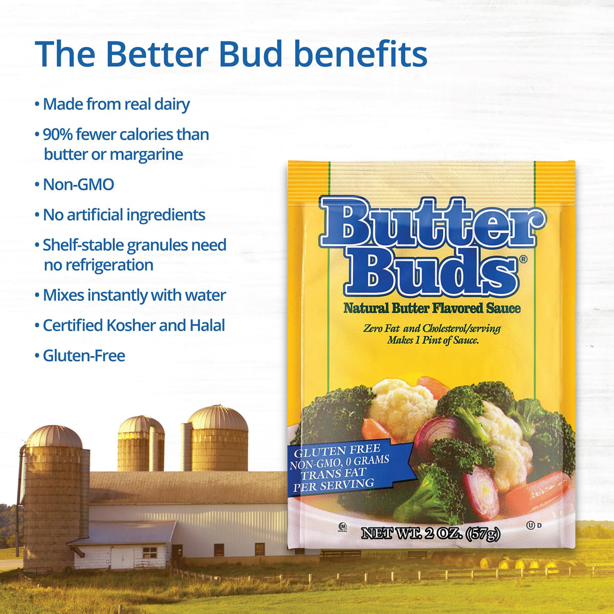 Butter Buds served with mashed potatoes highlighting low-calorie butter flavor