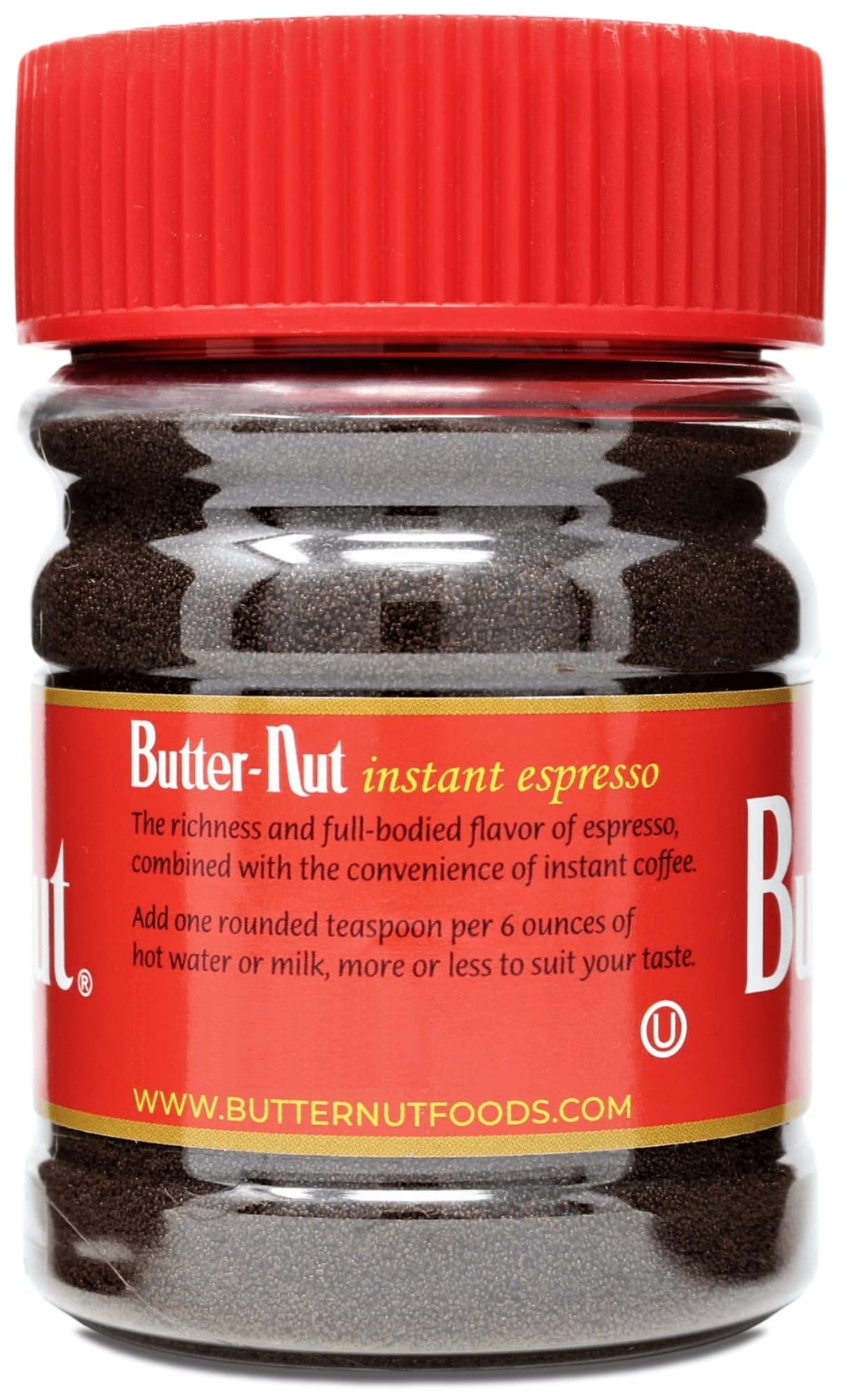 Butter-Nut Instant Espresso dissolves easily in milk for creamy, fast cups.