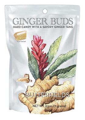 Butterfields Ginger Buds close-up—sparkling sugar coating and ginger tang.