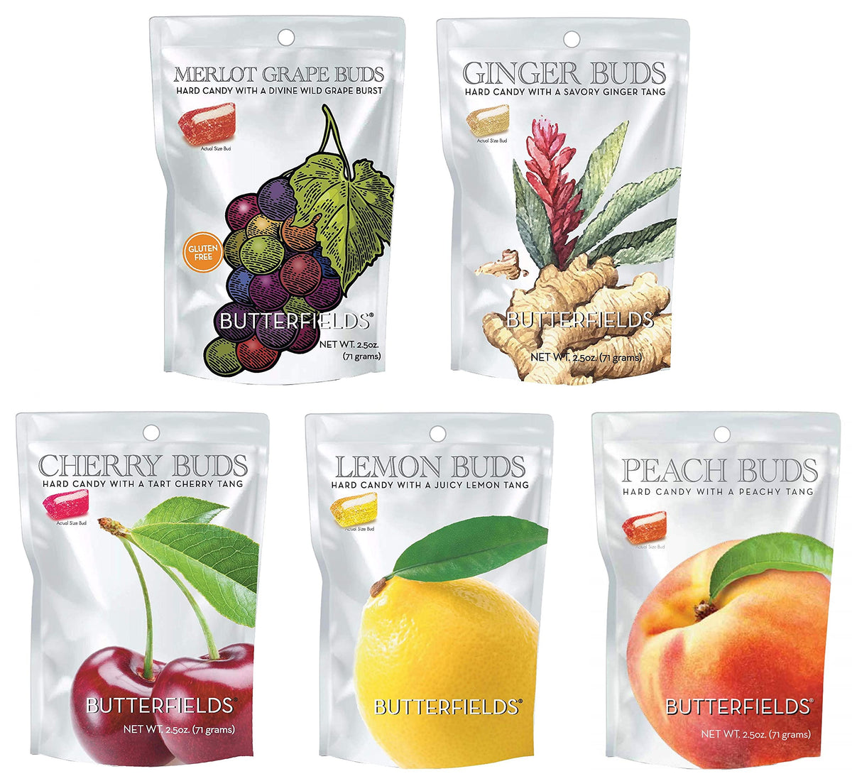 Butterfields Peach Buds Pack offers bright peach flavor for a refreshing snack.