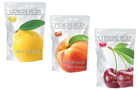 Butterfields three pack box displaying Peach Buds Cherry Buds and Lemon Buds, ideal for gifting
