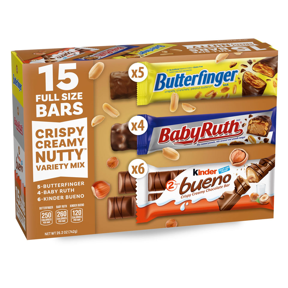 Butterfinger full-size bar pack on display for quick snacking and cravings.