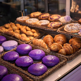 Dessert display featuring ube flavor using Butterfly Gunacipta 1948 extract.