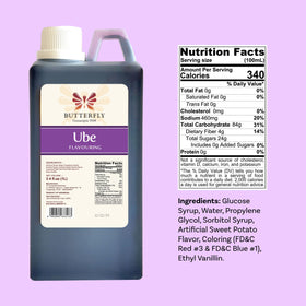 Close-up of UBE extract label from Butterfly Gunacipta 1948, premium restaurant size.