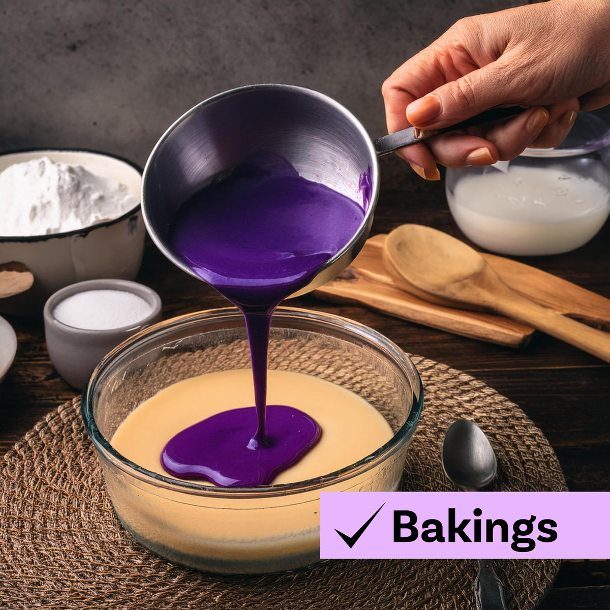 Butterfly Gunacipta 1948 Ube paste beside spices as baking inspiration.