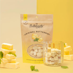 Buttermints gluten-free label signals snack-friendly indulgence.