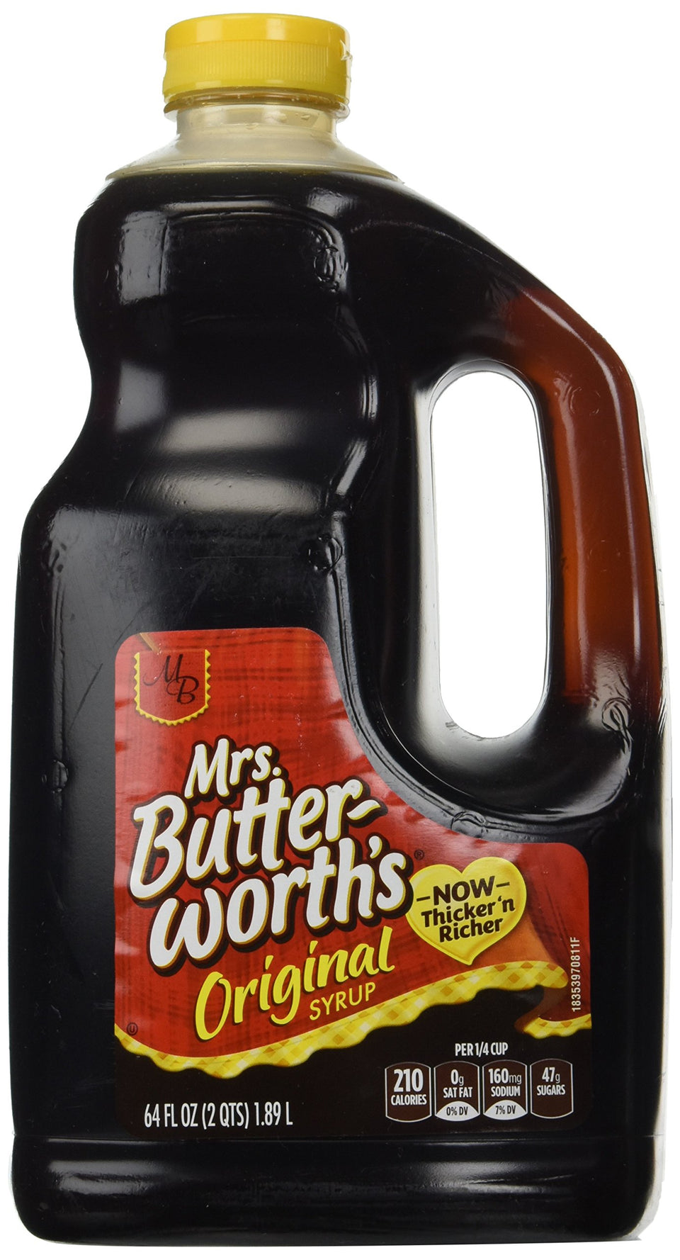 Butterworth's Mrs. Butterworth's Thick-n-Rich syrup bottle pour for pancakes.