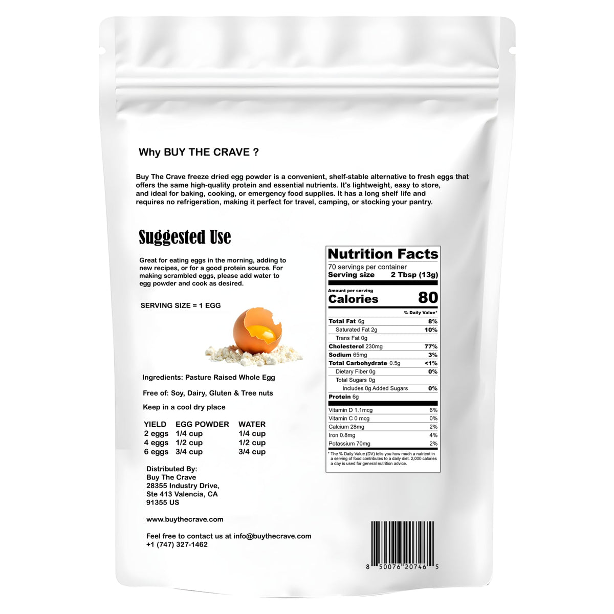 BUY THE CRAVE Grade A egg powder offers premium nutrition for backpacking and camping.