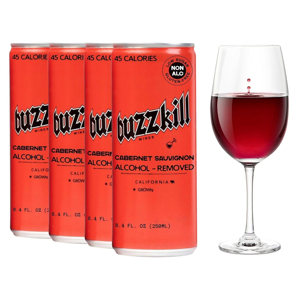 Buzzkill Wines non-alcoholic Cabernet Sauvignon can front shows bold, zero-alcohol flavor for mindful sipping.