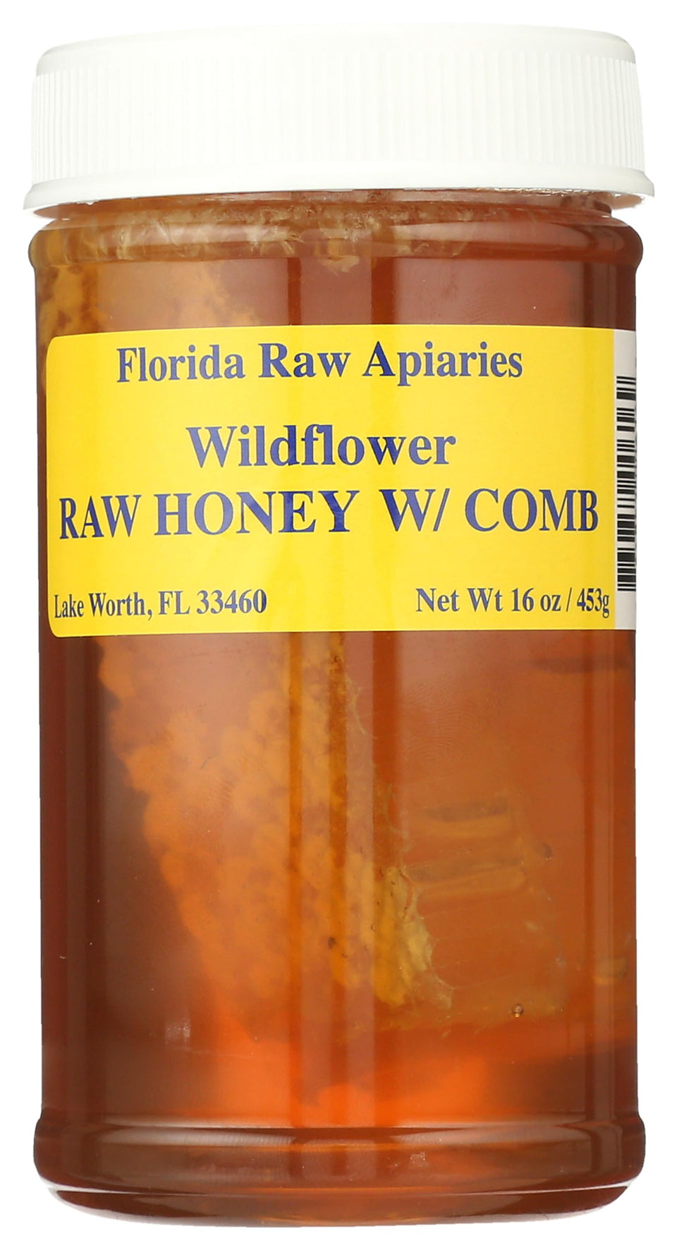 Buzzn Bee Florida raw honey with comb in a 16 oz jar for natural sweetening.